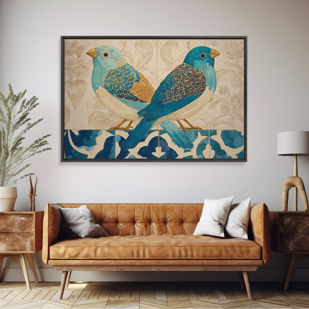 Boho Bird Pair Canvas Print, Boho Art, Minimalist Decor, Living Room Decor, Fine Art, Bohemian, Digital Wall Art, Art Deco, BOH-3x2-48