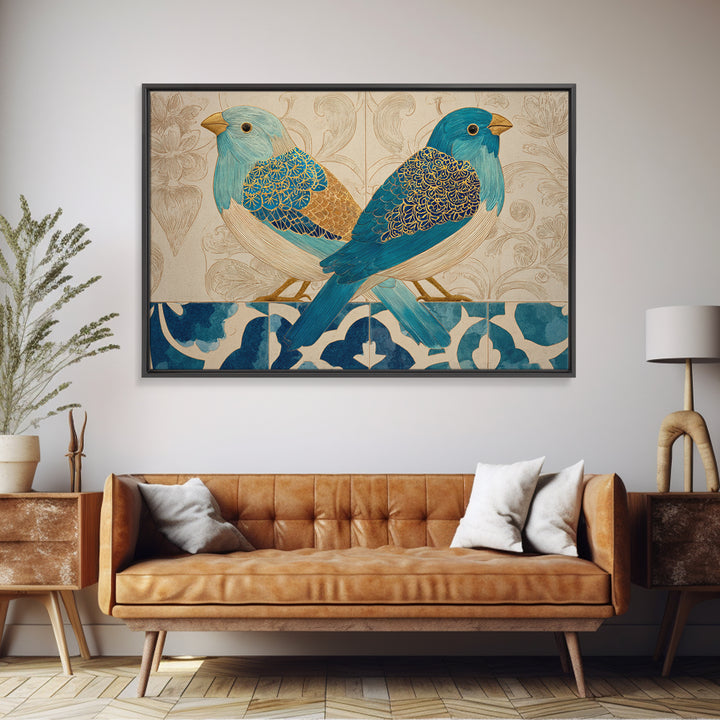 Boho Bird Pair Canvas Print, Boho Art, Minimalist Decor, Living Room Decor, Fine Art, Bohemian, Digital Wall Art, Art Deco, BOH-3x2-48