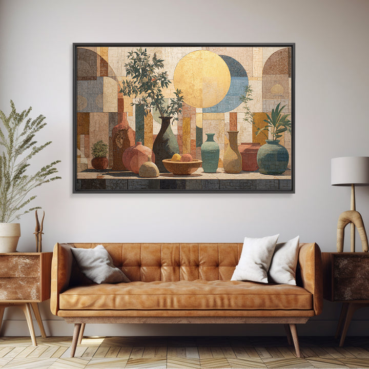 Moon Phases Above Botanical Silhouettes Canvas Print, Boho Art, Wall Print, Living Room Decor, Oil Painting, Bohemian, BOH-3x2-54