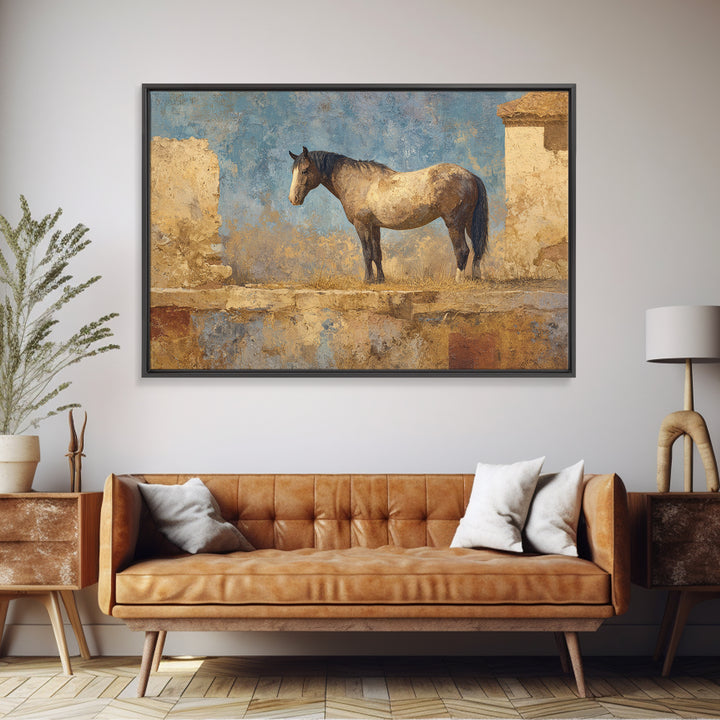 Wild Horse in Dusty Golden Light Framed Canvas Print, Boho Art, Digital Art, Living Room Decor, Bohemian, Printable Art, BOH-3x2-60