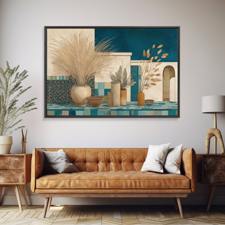 Bohemian Vase with Dried Pampas Grass Canvas Print, Boho Art, Luxury Decor, Living Room Decor, Oil Painting, Bohemian, BOH-3x2-61