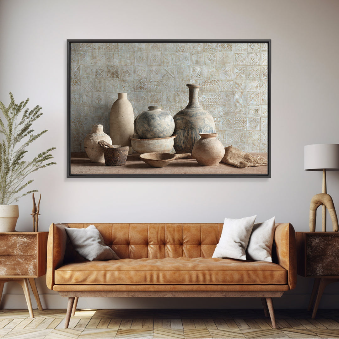 Tribal Neutral Pattern Canvas Print, Boho Art, Modern Wall Art, Living Room Decor, Fine Art, Bohemian, Textured Painting, BOH-3x2-66