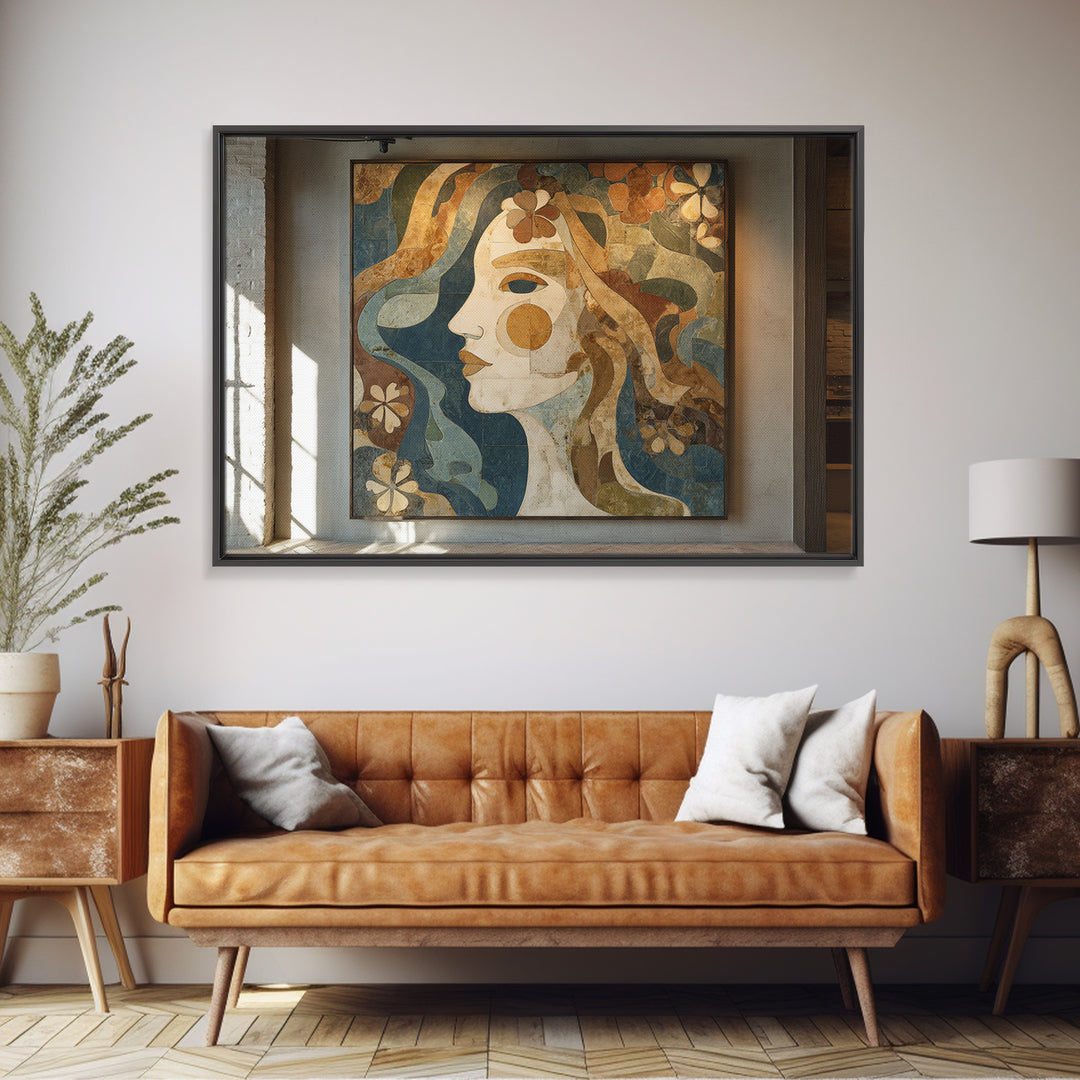 Abstract Female Face Framed Canvas Print, Boho Art, Gallery Decor, Living Room Decor, Fine Art, Bohemian, Home Decor, BOH-3x2-8