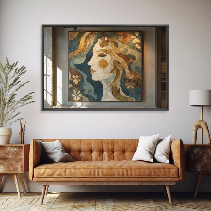 Abstract Female Face Framed Canvas Print, Boho Art, Gallery Decor, Living Room Decor, Fine Art, Bohemian, Home Decor, BOH-3x2-8