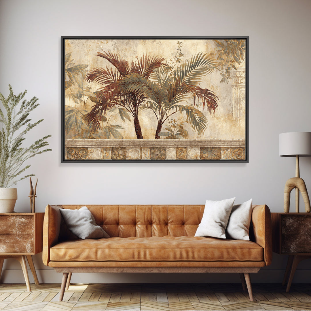 Terracotta Palm Leaves Framed Canvas Print, Boho Art, Contemporary Art, Living Room Decor, Fine Art, Bohemian, Art Deco, BOH-3x2-81
