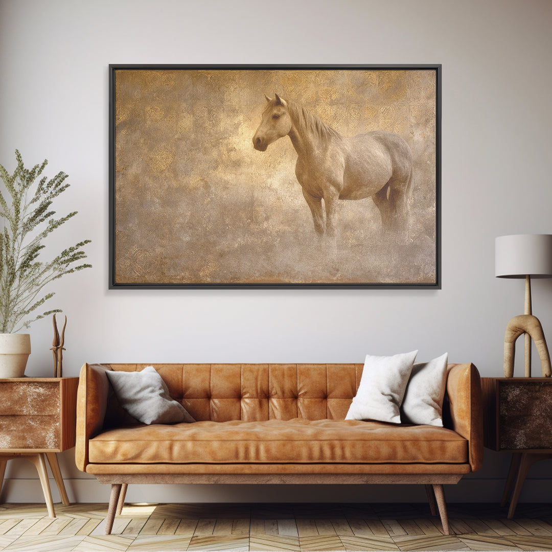 Wild Horse in Dusty Golden Light Canvas Print, Boho Art, Art Deco, Living Room Decor, Fine Art, Bohemian, Modern Wall Art, BOH-3x2-84