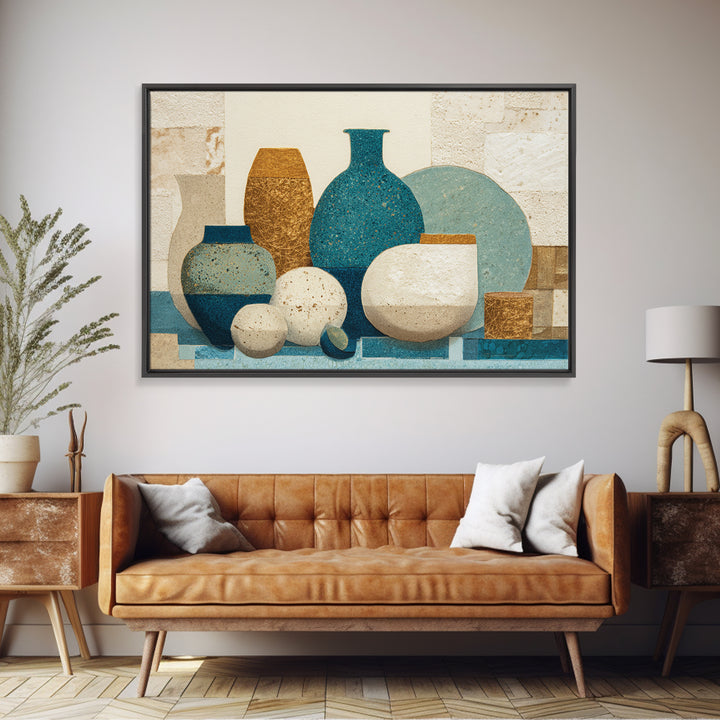 Abstract Clay Shapes Framed Canvas Print, Boho Art, Wallart, Living Room Decor, Abstract Art, Bohemian, Living Room Wall Art, BOH-3x2-92