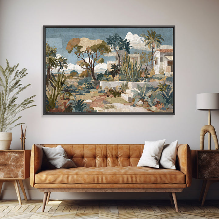 Warm Neutral Cactus Garden Illustration Canvas Print, Boho Art, Neutral Decor, Living Room Decor, Fine Art, Bohemian, BOH-3x2-94