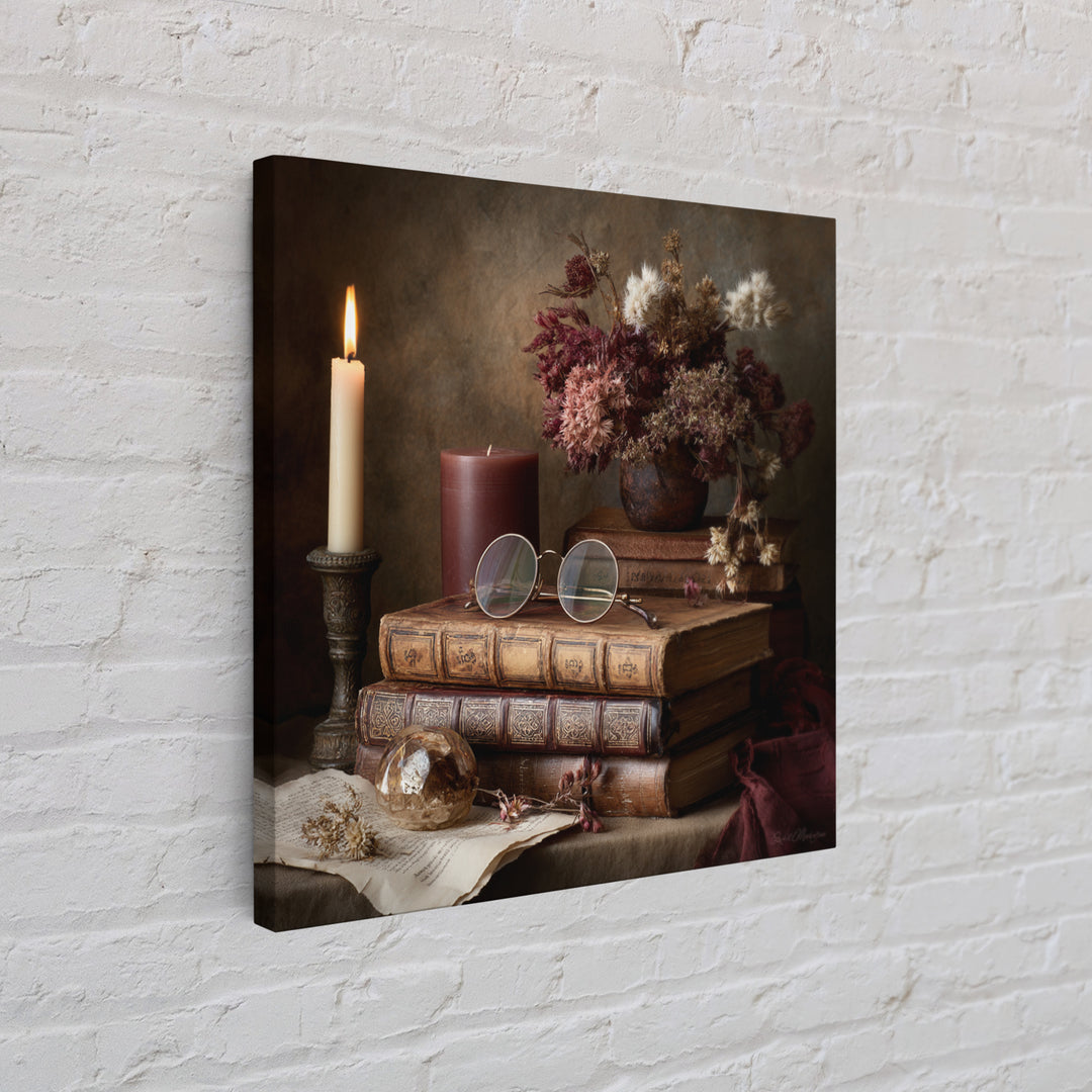 Dark Academia Candle and Book Still Life Canvas Print, Bookstore Art, Feminine Wall Art, Bookstore Decor, Literary, Art Print, BOO-1x1-34