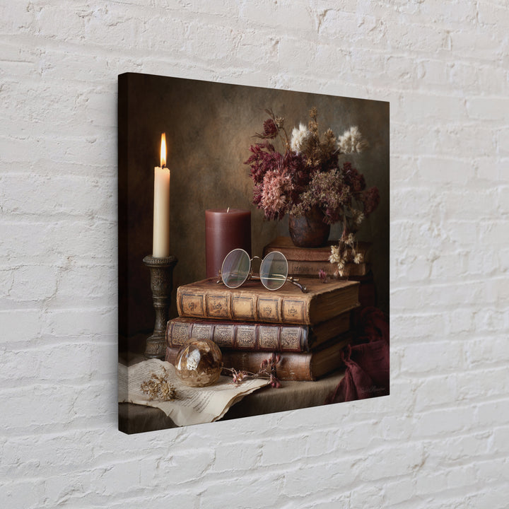Dark Academia Candle and Book Still Life Canvas Print, Bookstore Art, Feminine Wall Art, Bookstore Decor, Literary, Art Print, BOO-1x1-34