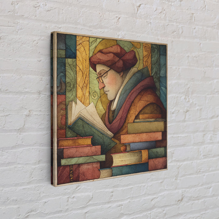 Renaissance Scholar Portrait Framed Canvas Print, Bookstore Art, Gallery Wall Art, Bookstore Decor, Fine Art, Literary, BOO-1x1-47
