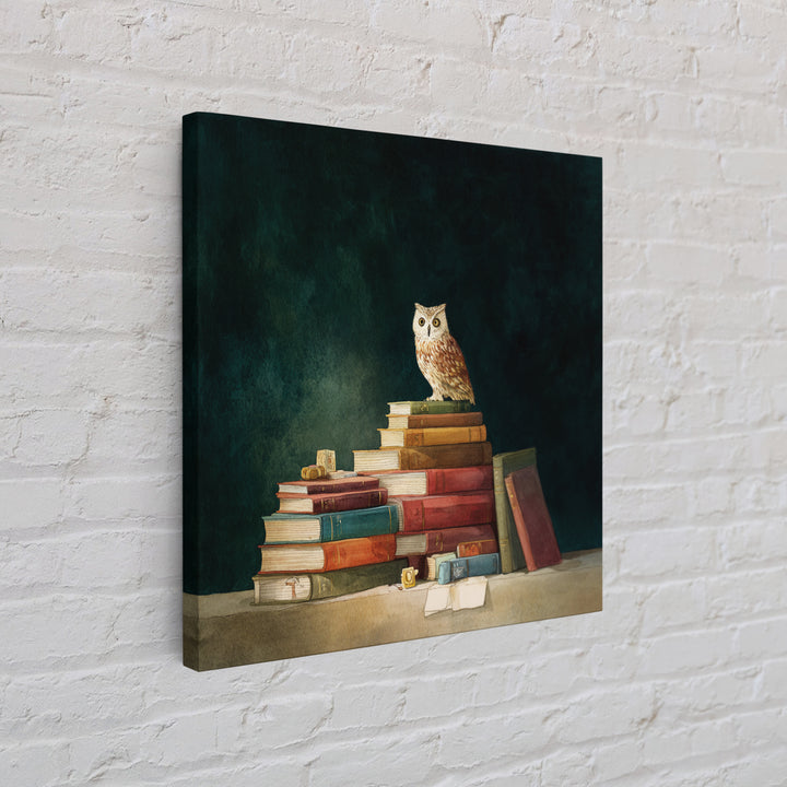 Owl Perched on a Stack of Classics Framed Canvas Print, Bookstore Art, Fine Art Print, Bookstore Decor, Abstract Art, Literary, BOO-1x1-57