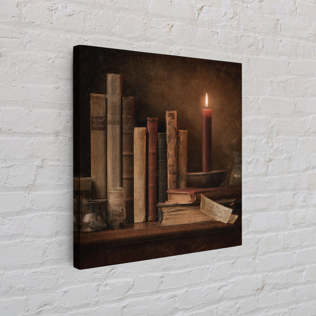 Dark Academia Candle and Book Still Life Canvas Print, Bookstore Art, Feminine Wall Art, Bookstore Decor, Literary, Art Print, BOO-1x1-58