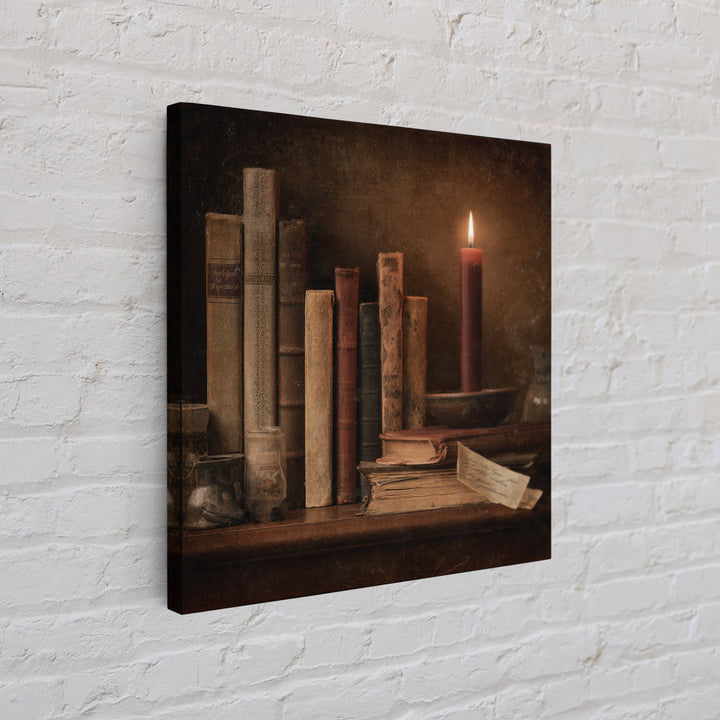 Dark Academia Candle and Book Still Life Canvas Print, Bookstore Art, Feminine Wall Art, Bookstore Decor, Literary, Art Print, BOO-1x1-58
