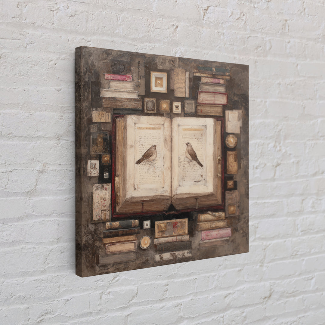 Flying Pages Transforming into Birds Framed Canvas Print, Bookstore Art, Autumn Wall Art, Bookstore Decor, Oil Painting, BOO-1x1-61