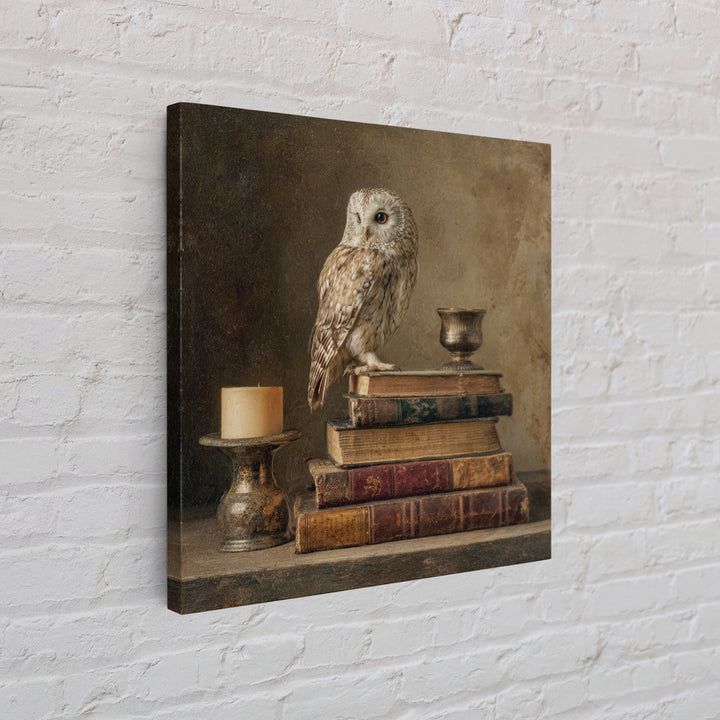 Owl Perched on a Stack of Classics Canvas Print, Bookstore Art, Textured Painting, Bookstore Decor, Fine Art, Literary, BOO-1x1-81