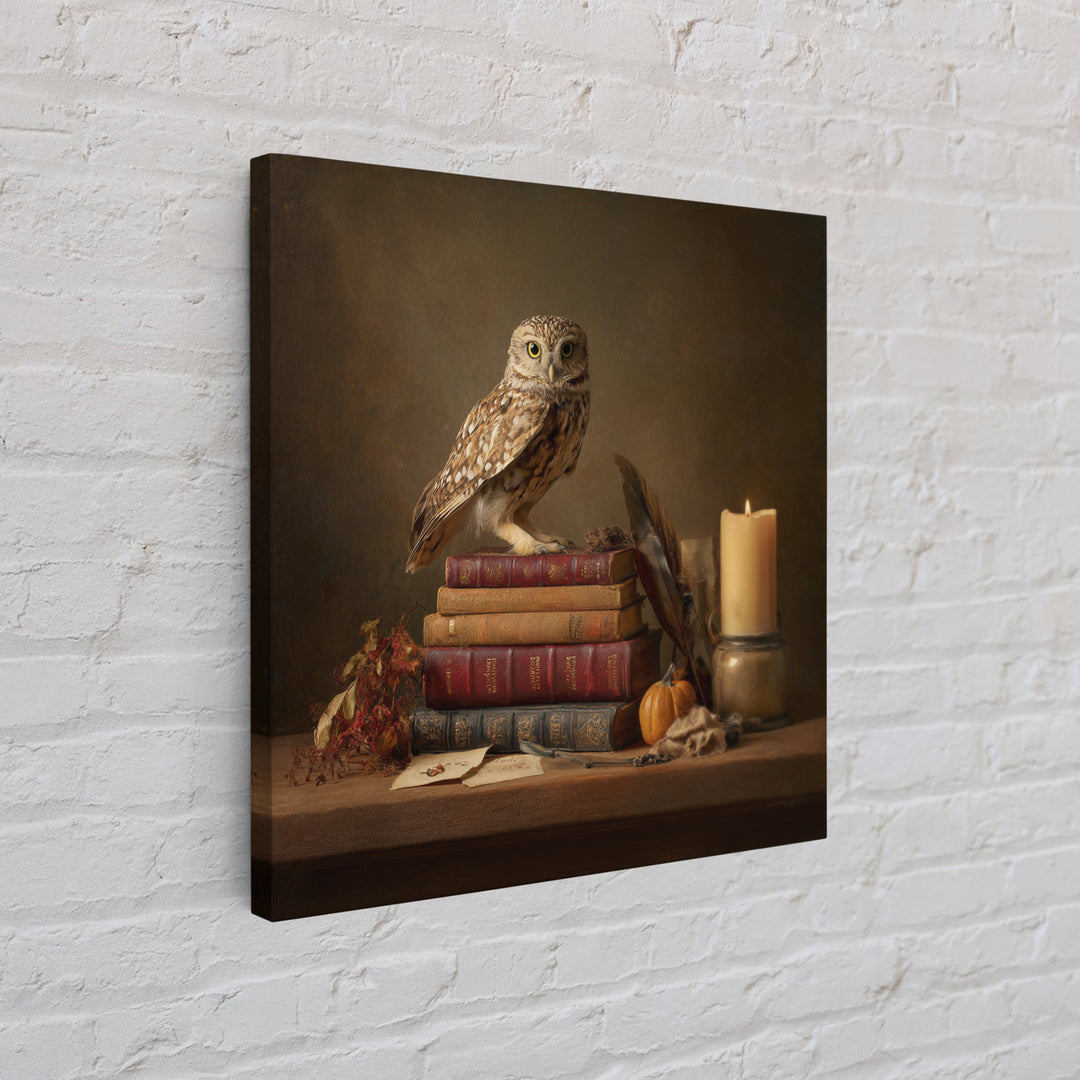Owl Perched on a Stack of Classics Canvas Print, Bookstore Art, Pastel Wall Art, Bookstore Decor, Fine Art, Literary, BOO-1x1-9