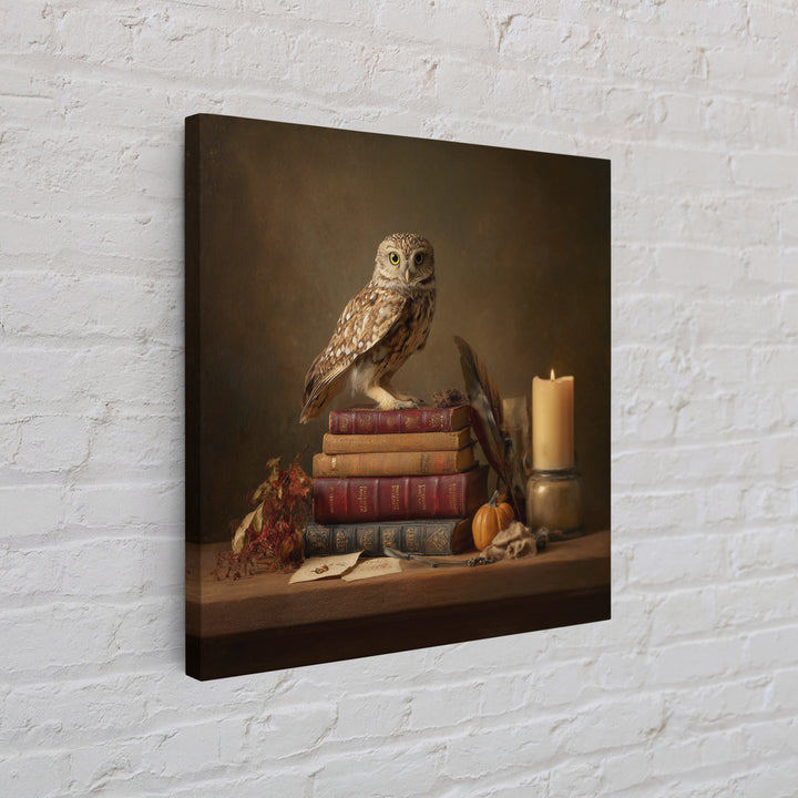 Owl Perched on a Stack of Classics Canvas Print, Bookstore Art, Pastel Wall Art, Bookstore Decor, Fine Art, Literary, BOO-1x1-9