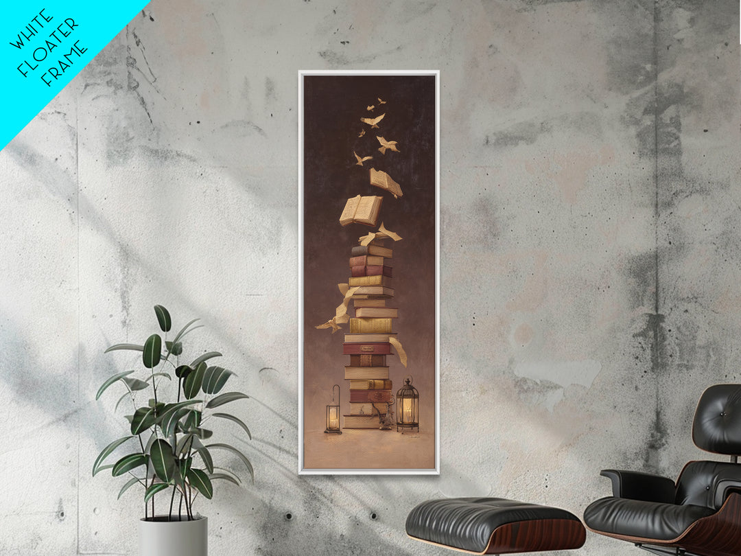 Flying Pages Transforming into Birds Canvas Print, Bookstore Art, Reading Poster, Bookstore Decor, Oil Painting, Literary, BOO-1x3-97