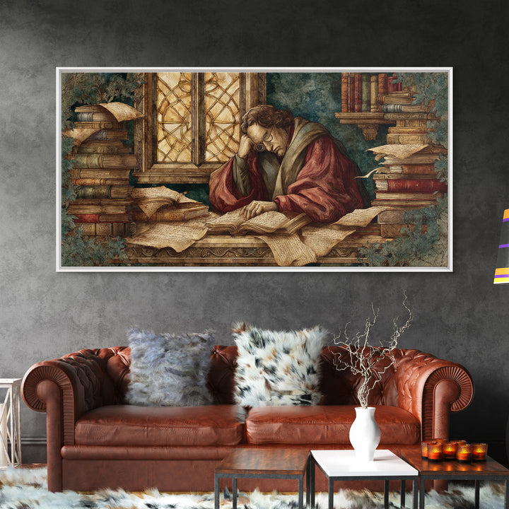 Renaissance Scholar Portrait Framed Canvas Print, Bookstore Art, Feminine Wall Art, Bookstore Decor, Fine Art, Literary, BOO-2x1-19