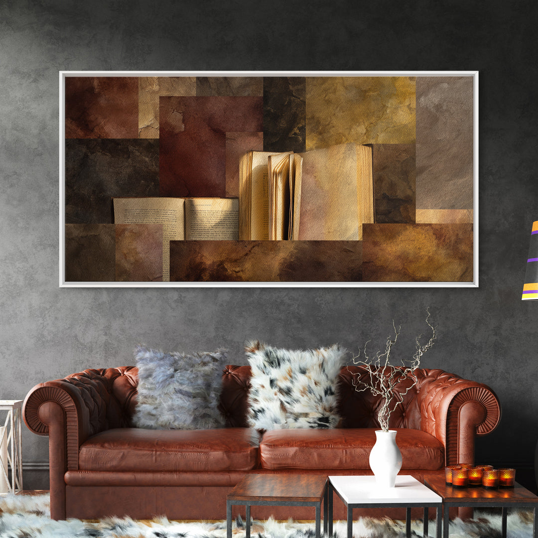 Book Cover Abstract Framed Canvas Print, Bookstore Art, Library Decor, Bookstore Decor, Fine Art, Literary, Autumn Decor, BOO-2x1-3