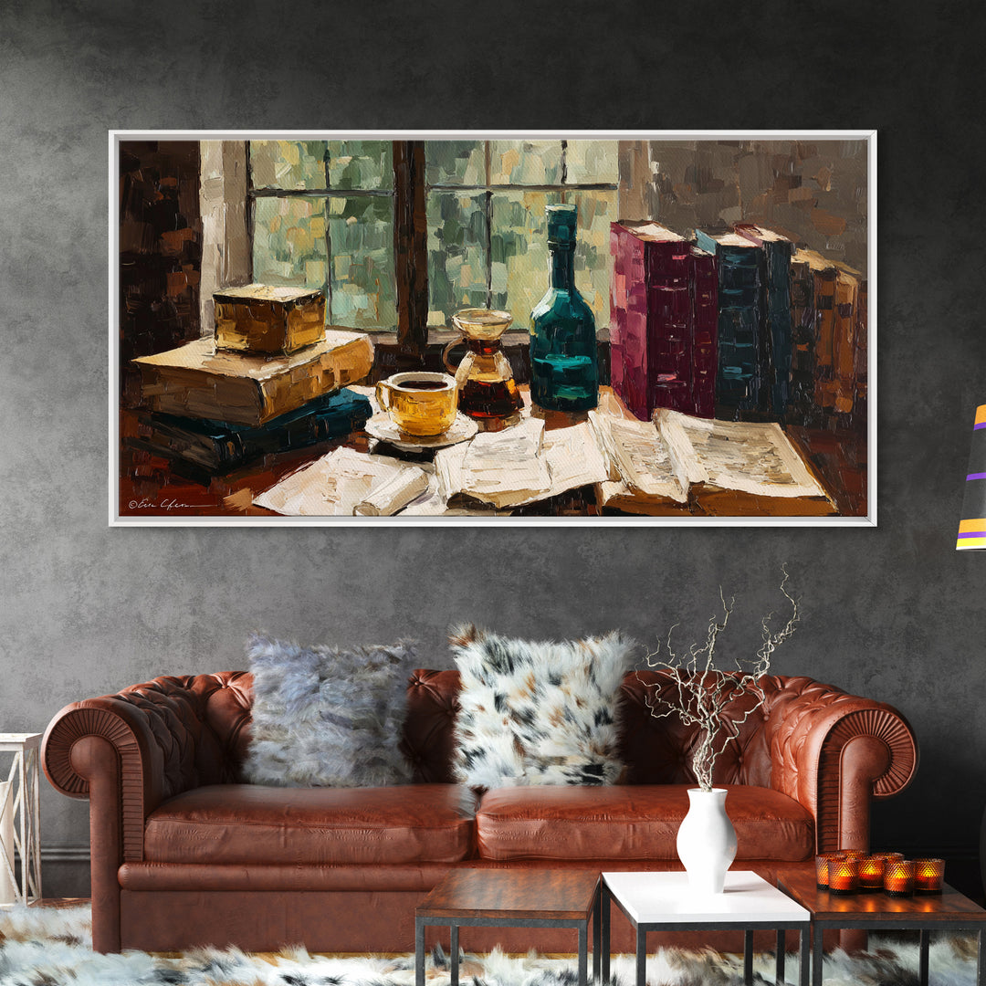 Rainy Day Reading Still Life Canvas Print, Bookstore Art, Contemporary Art, Bookstore Decor, Fine Art, Literary, Bookish Decor, BOO-2x1-41