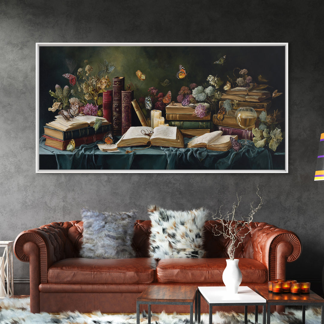 Open Book Releasing Painted Butterflies Canvas Print, Bookstore Art, Printable Wall Art, Bookstore Decor, Fine Art, Literary, BOO-2x1-48