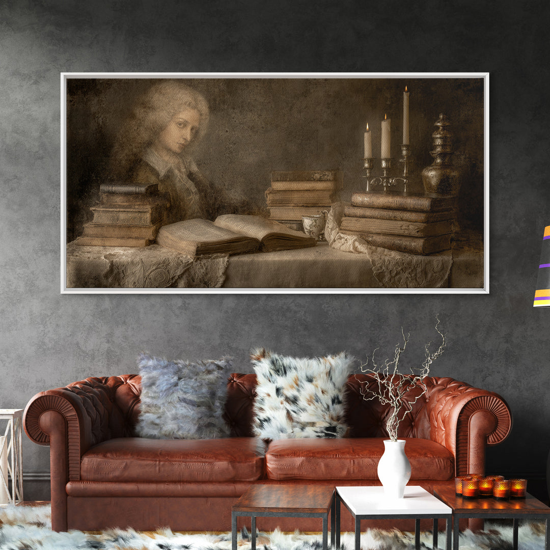 Renaissance Scholar Portrait Framed Canvas Print, Bookstore Art, Reading Poster, Bookstore Decor, Fine Art, Literary, BOO-2x1-67