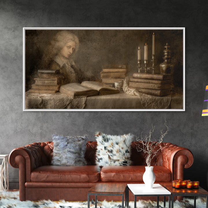 Renaissance Scholar Portrait Framed Canvas Print, Bookstore Art, Reading Poster, Bookstore Decor, Fine Art, Literary, BOO-2x1-67