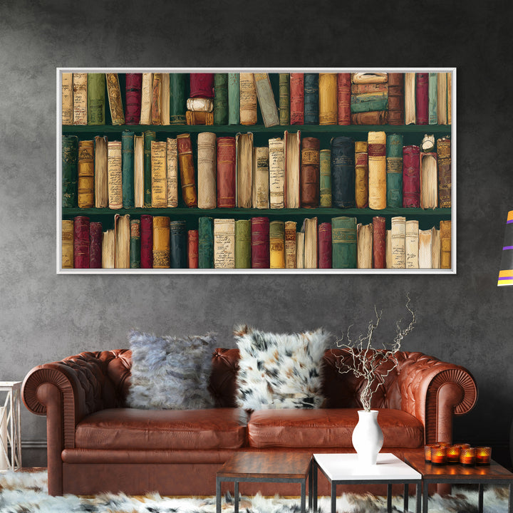 Classic Book Spine Pattern Framed Canvas Print, Bookstore Art, Vertical Wall Art, Bookstore Decor, Fine Art, Literary, BOO-2x1-88