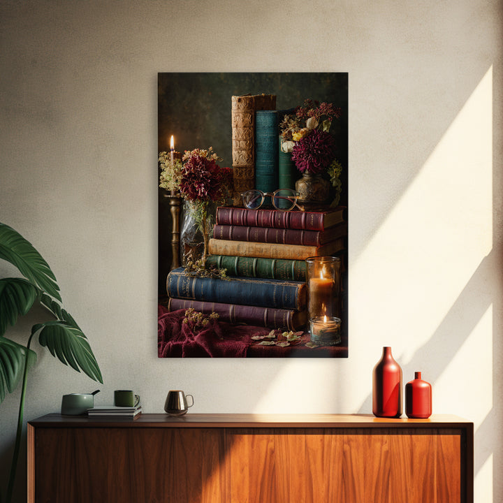 Classic Book Spine Pattern Framed Canvas Print, Bookstore Art, Fine Art Print, Bookstore Decor, Fine Art, Literary, BOO-2x3-4