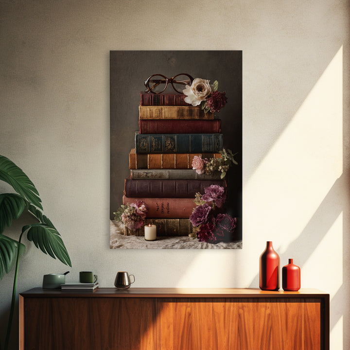Classic Book Spine Pattern Framed Canvas Print, Bookstore Art, Boho Decor, Bookstore Decor, Fine Art, Literary, Printable Art, BOO-2x3-52