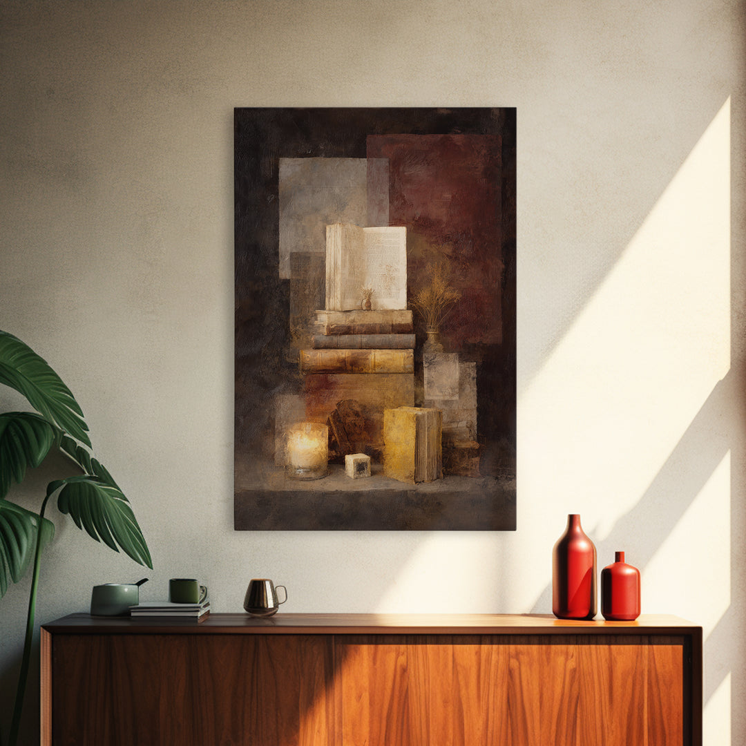 Book Cover Abstract Framed Canvas Print, Bookstore Art, Digital Wall Art, Bookstore Decor, Abstract Art, Literary, Office Art, BOO-2x3-63