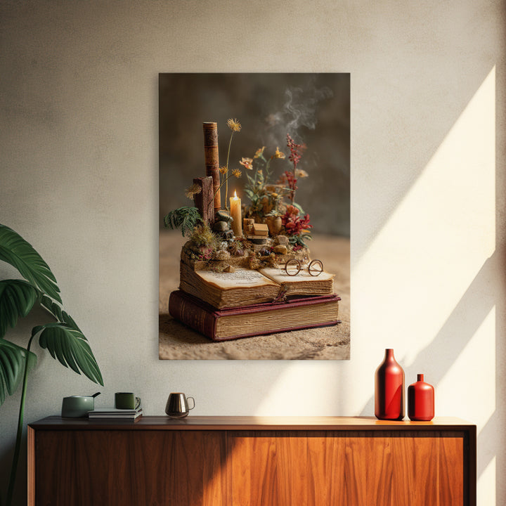 Miniature Garden Growing from an Open Book Canvas Print, Bookstore Art, Digital Wall Art, Bookstore Decor, Literary, BOO-2x3-78