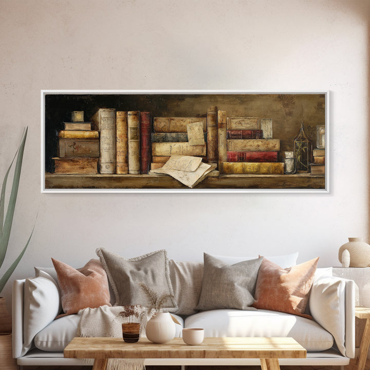 Botanical Bookmark and Open Pages Arrangement Canvas Print, Bookstore Art, Reading Poster, Bookstore Decor, Literary, BOO-3x1-28