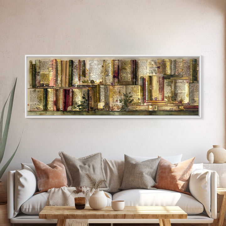 Pressed Flowers Between Book Pages Canvas Print, Bookstore Art, Luxury Decor, Bookstore Decor, Oil Painting, Literary, BOO-3x1-35