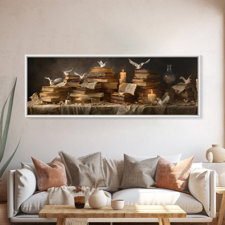 Flying Pages Transforming into Birds Framed Canvas Print, Bookstore Art, Bookish Wall Art, Bookstore Decor, Fine Art, Literary, BOO-3x1-53