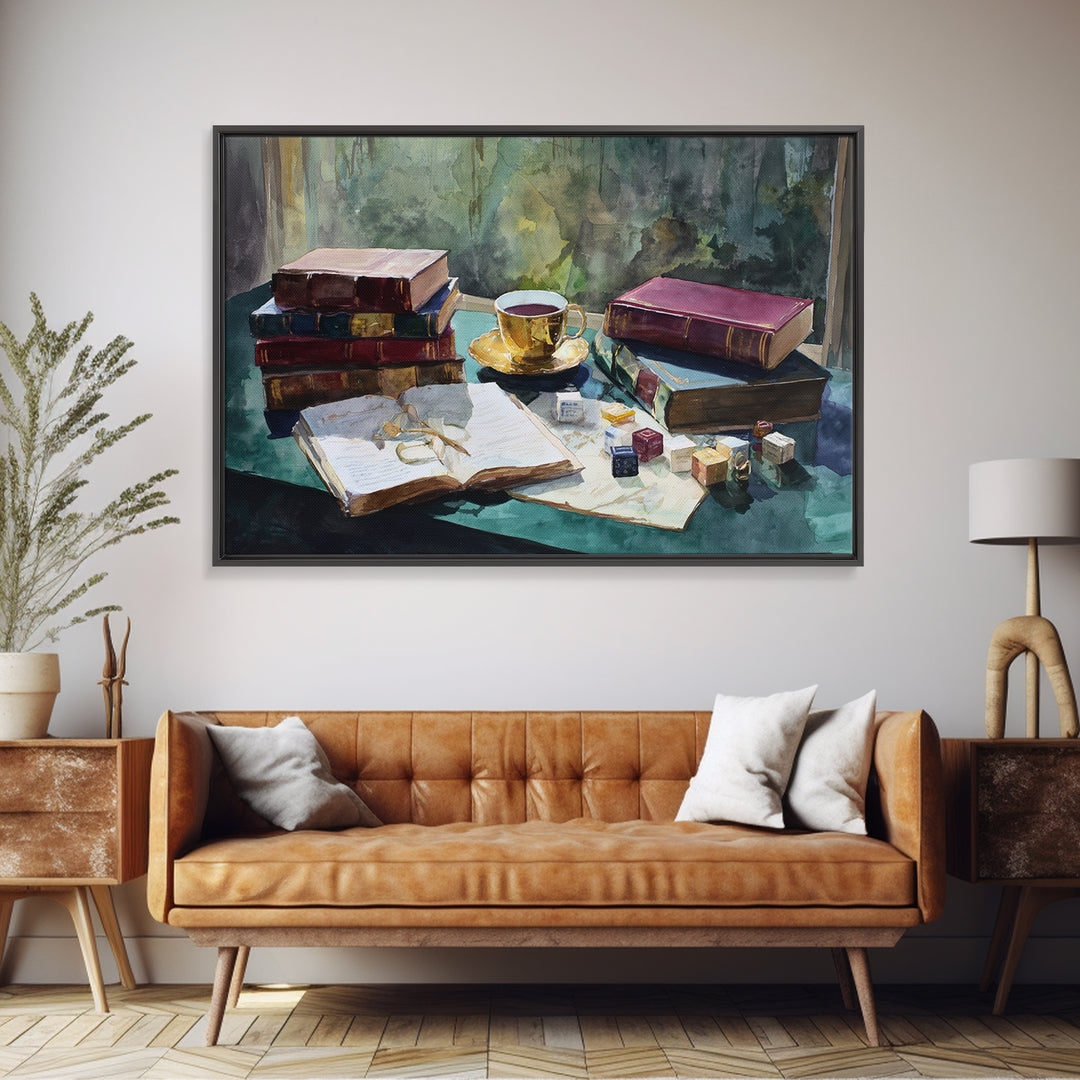 Rainy Day Reading Still Life Canvas Print, Bookstore Art, Vertical Wall Art, Bookstore Decor, Literary, Valentines Decor, BOO-3x2-1