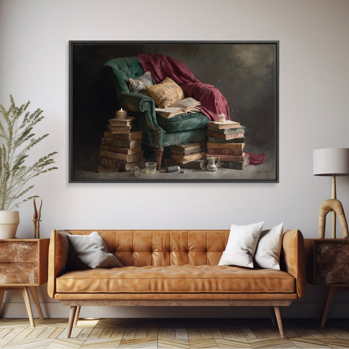 Cozy Reading Chair Still Life Without Room Canvas Print, Bookstore Art, Bookish Wall Art, Bookstore Decor, Fine Art, Literary, BOO-3x2-33