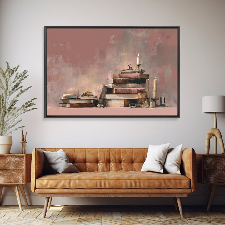 Book Cover Abstract Framed Canvas Print, Bookstore Art, Luxury Decor, Bookstore Decor, Fine Art, Literary, Pink Wall Art, BOO-3x2-59