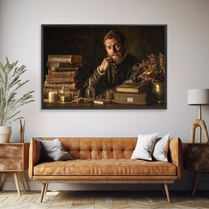 Renaissance Scholar Portrait Canvas Print, Bookstore Art, Boho Decor, Bookstore Decor, Oil Painting, Literary, Printable Art, BOO-3x2-75