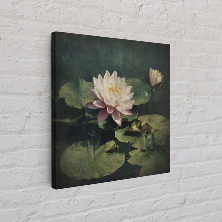 Lotus Flower and Lily Pads on Still Canvas Print, Botanical Art, Framed Wall Art, Living Room Decor, Fine Art, Botanic, BOT-1x1-19