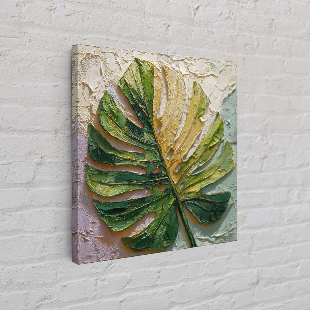 Oversized Monstera Leaf Framed Canvas Print, Botanical Art, Whimsical Decor, Living Room Decor, Oil Painting, Botanic, BOT-1x1-2