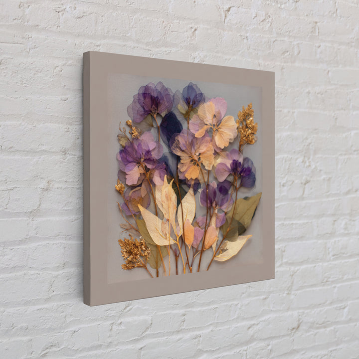 Pressed Flower Collage Framed Canvas Print, Botanical Art, Digital Print, Living Room Decor, Watercolor Art, Botanic, BOT-1x1-52