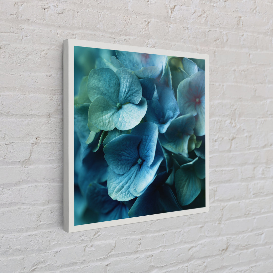 Blue Hydrangea Cluster Framed Canvas Print, Botanical Art, Modern Wall Art, Living Room Decor, Fine Art, Botanic, BOT-1x1-66