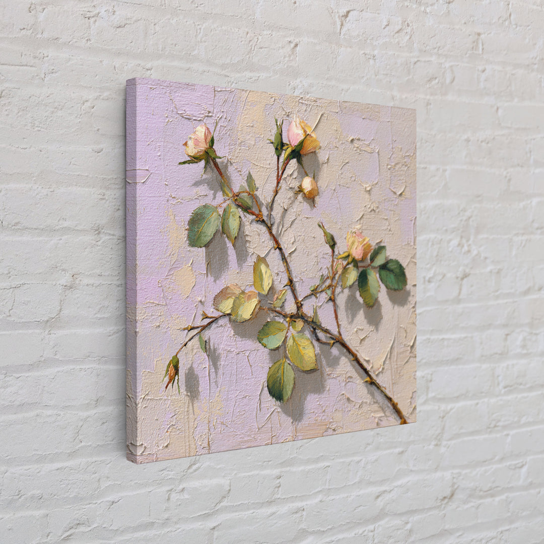 Wild Rose Branch Framed Canvas Print, Botanical Art, Sage Green Wall Art, Living Room Decor, Oil Painting, Botanic, BOT-1x1-70