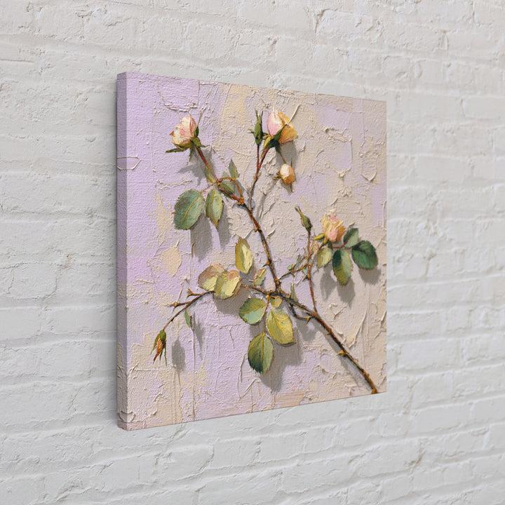 Wild Rose Branch Framed Canvas Print, Botanical Art, Sage Green Wall Art, Living Room Decor, Oil Painting, Botanic, BOT-1x1-70