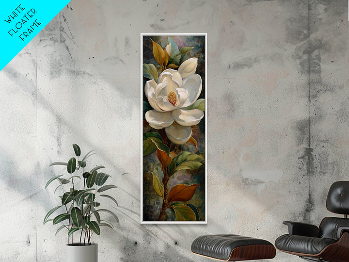 Dramatic White Magnolia on Dark Background Canvas Print, Botanical Art, Neutral Decor, Living Room Decor, Oil Painting, Botanic, BOT-1x3-18