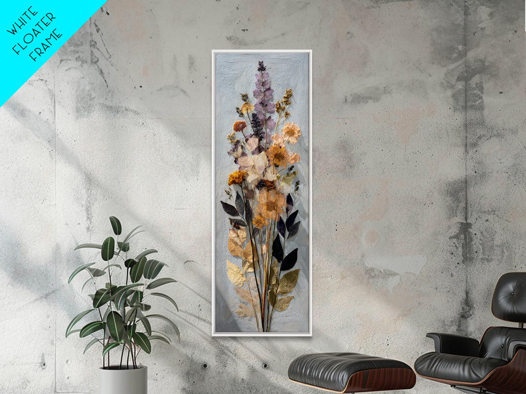 Pressed Flower Collage Canvas Print, Botanical Art, Digital Wall Art, Living Room Decor, Oil Painting, Botanic, BOT-1x3-40