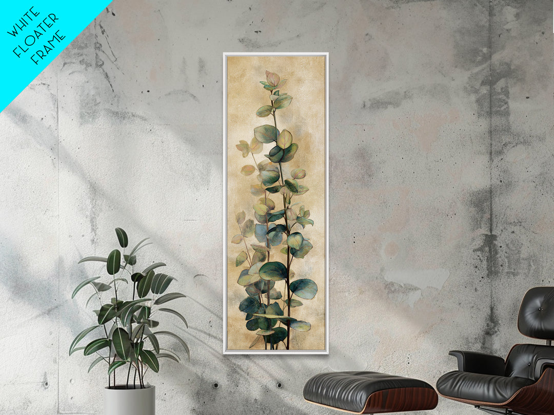 Eucalyptus Stems in Soft Sage Tones Framed Canvas Print, Botanical Art, Printable Art, Living Room Decor, Watercolor Art, BOT-1x3-47